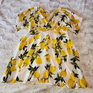 DAVI & DANI White Dress with Yellow Lemon Print
